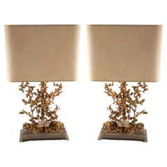 CLAUDE VICTOR BOELTZ Pair of Gilt Bronze "Bronze Éclaté" Table Lamps. 1970's