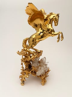 Claude Victor Boeltz "Pegasus" 24k Elektrovergoldung, Bronze Quarz Skulptur