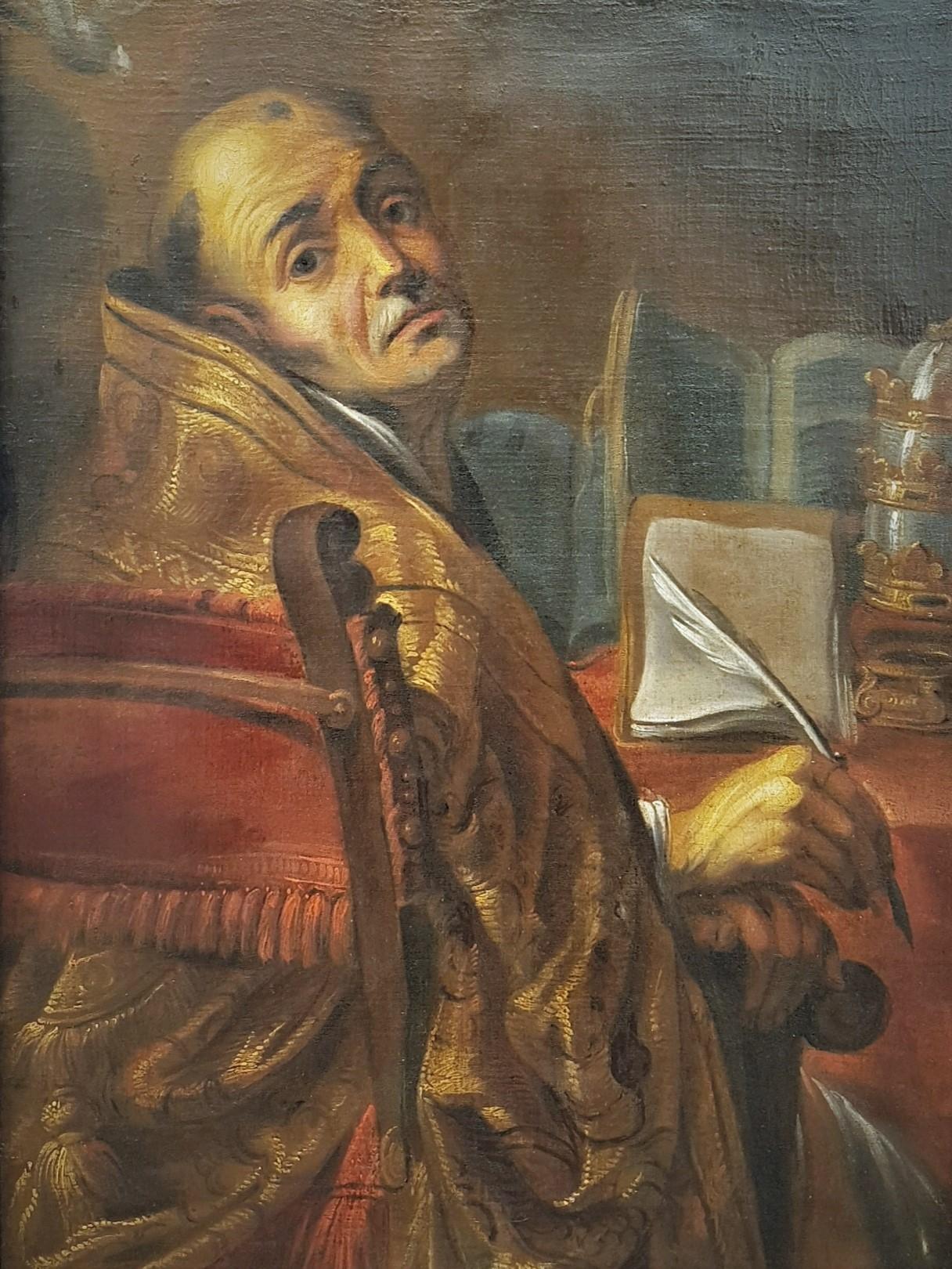 Religiöses Gemälde, VIGNON Caravaggio, Anhänger, Ölgemälde, Saint Gregory, 17. 18. Jahrhundert – Painting von Claude Vignon (Tours, 1593 - Paris, 1670)