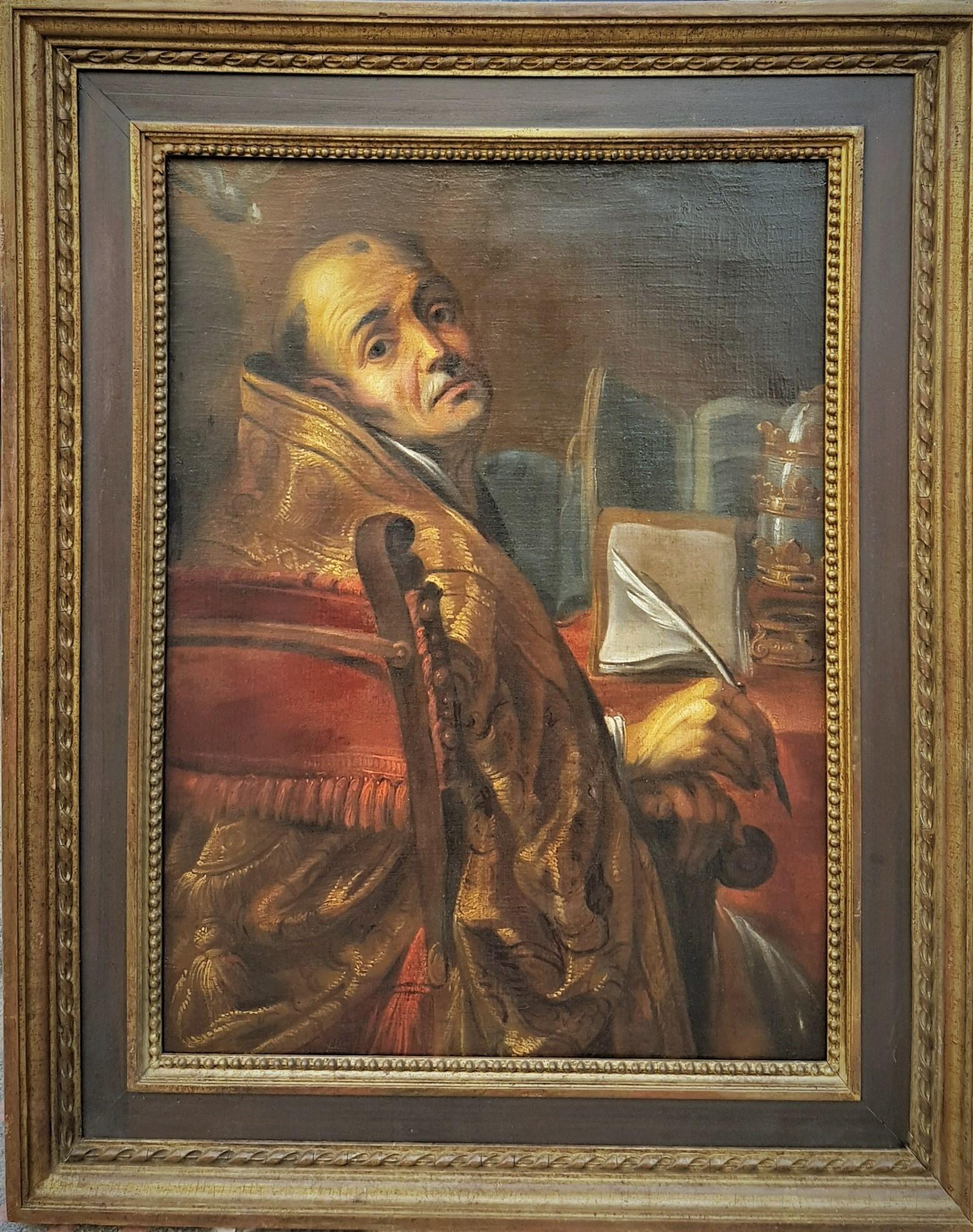 Peinture religieuse 17ème 18ème VIGNON Caravaggio Suivre Huile sur toile Saint Gregory