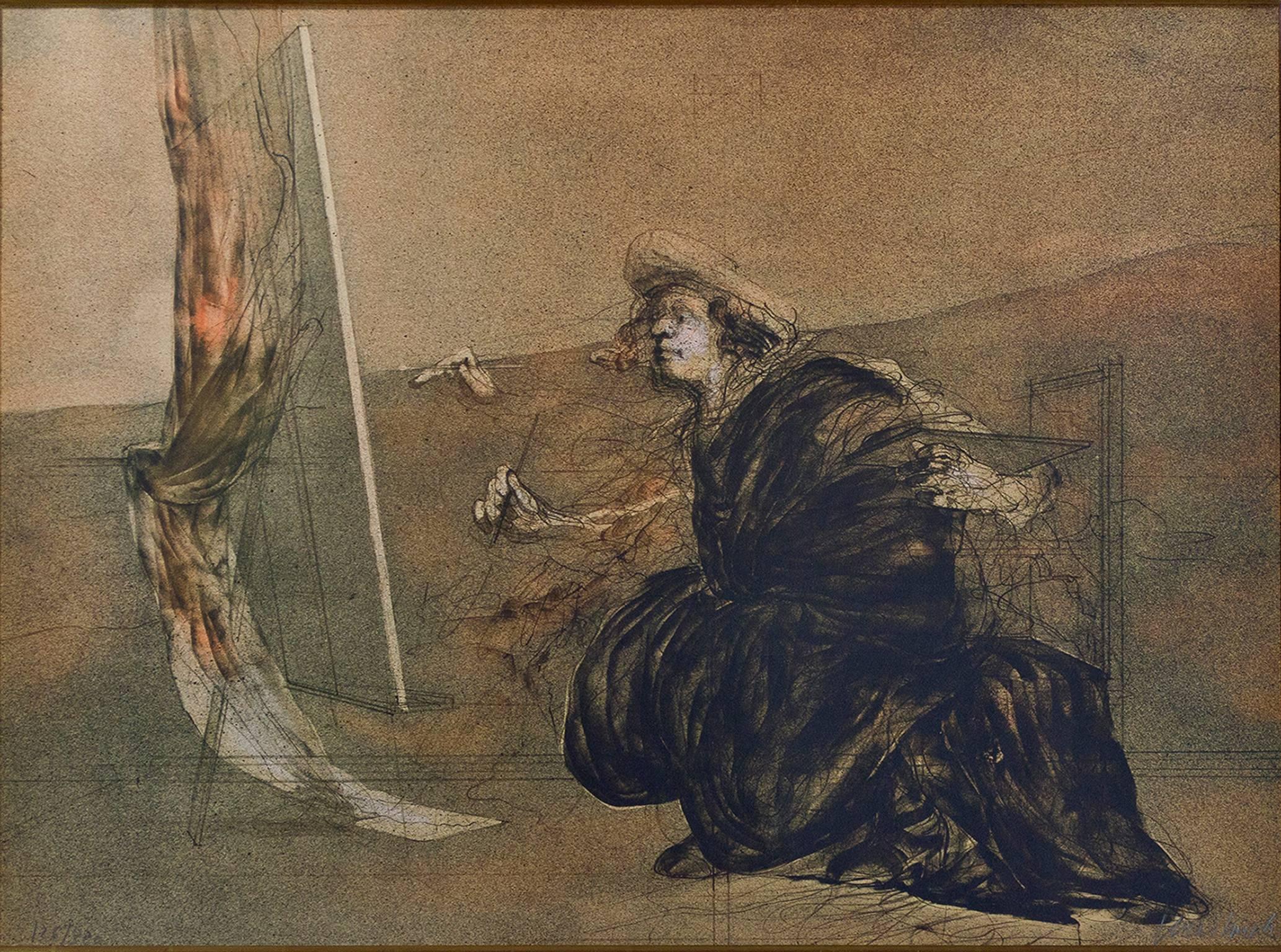 Figurative Print de Claude Weisbuch - litografía en color del siglo xx impresión figurativa artista caballete lienzo escena firmada