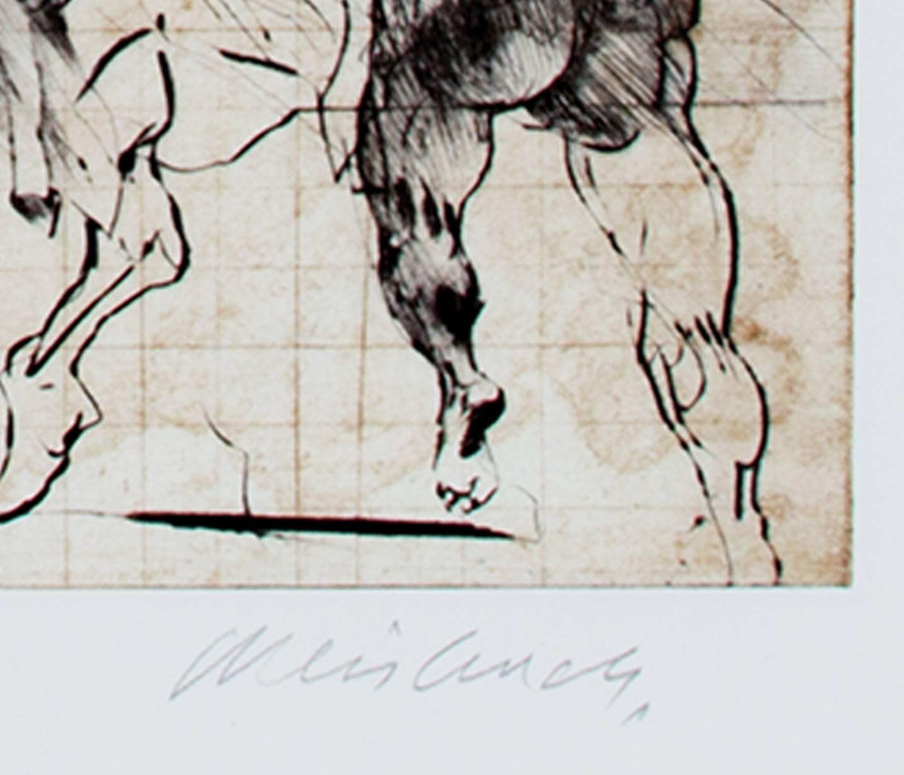 incisione a puntasecca del XX secolo stampa animale figurativa cavalli schizzo firmato - Print di Claude Weisbuch