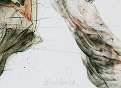 Farblithographie des 20. Jahrhunderts, figurativer Druck, männliche Motive, Skizze, Szene, signiert