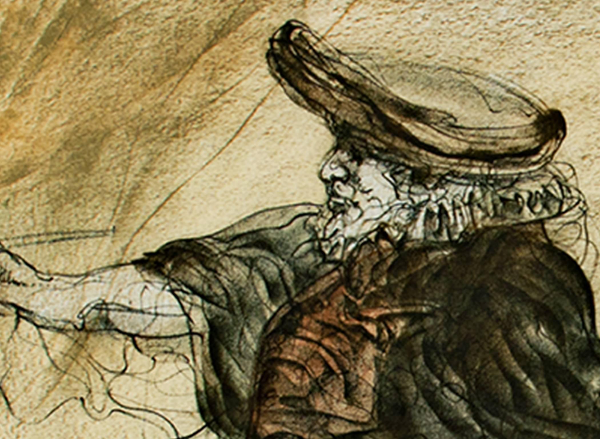 litografia a colori del XX secolo stampa figurativa soggetti maschili scena di schizzo firmata - Figurative Print Beige di Claude Weisbuch