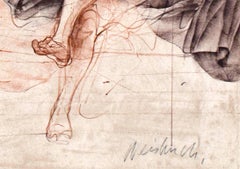 Farblithographie des 20. Jahrhunderts, figurativer Druck, männliche Motive, Skizze, Szene, signiert