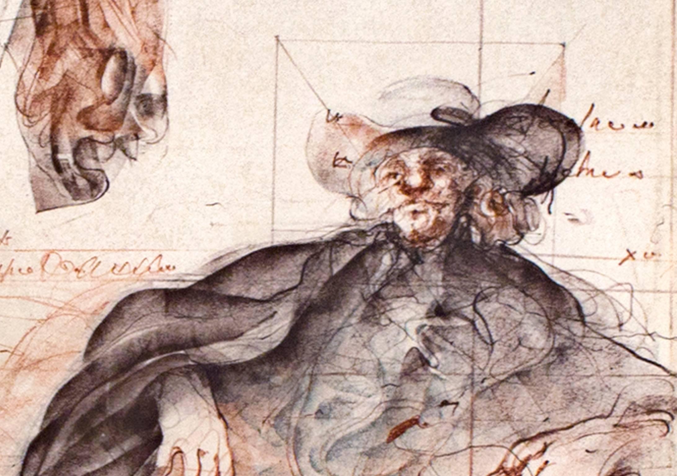 litografia a colori del XX secolo stampa figurativa soggetti maschili scena di schizzo firmata - Print Moderno di Claude Weisbuch