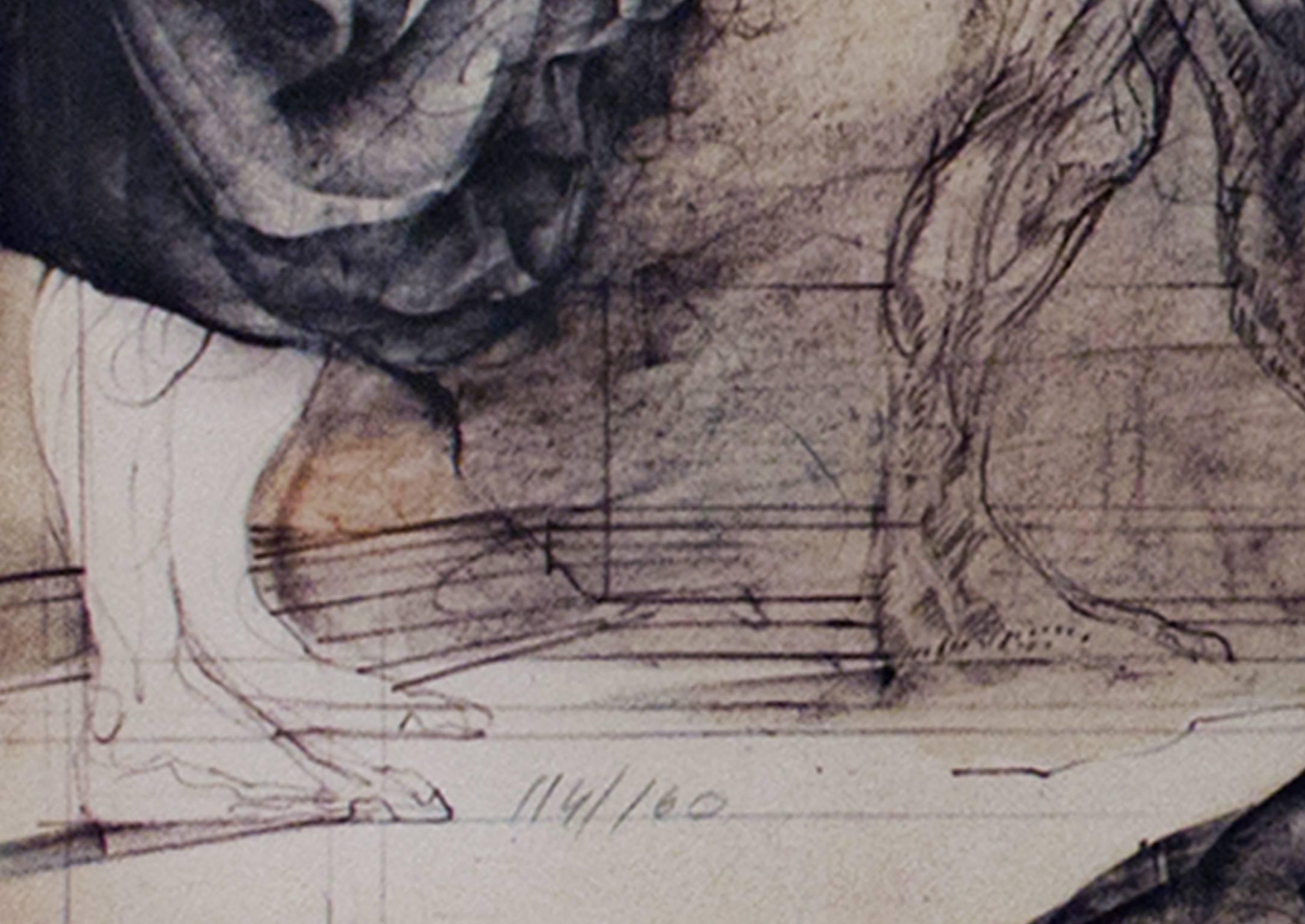 litografia a colori del XX secolo stampa figurativa soggetti maschili scena di schizzo firmata - Print Moderno di Claude Weisbuch