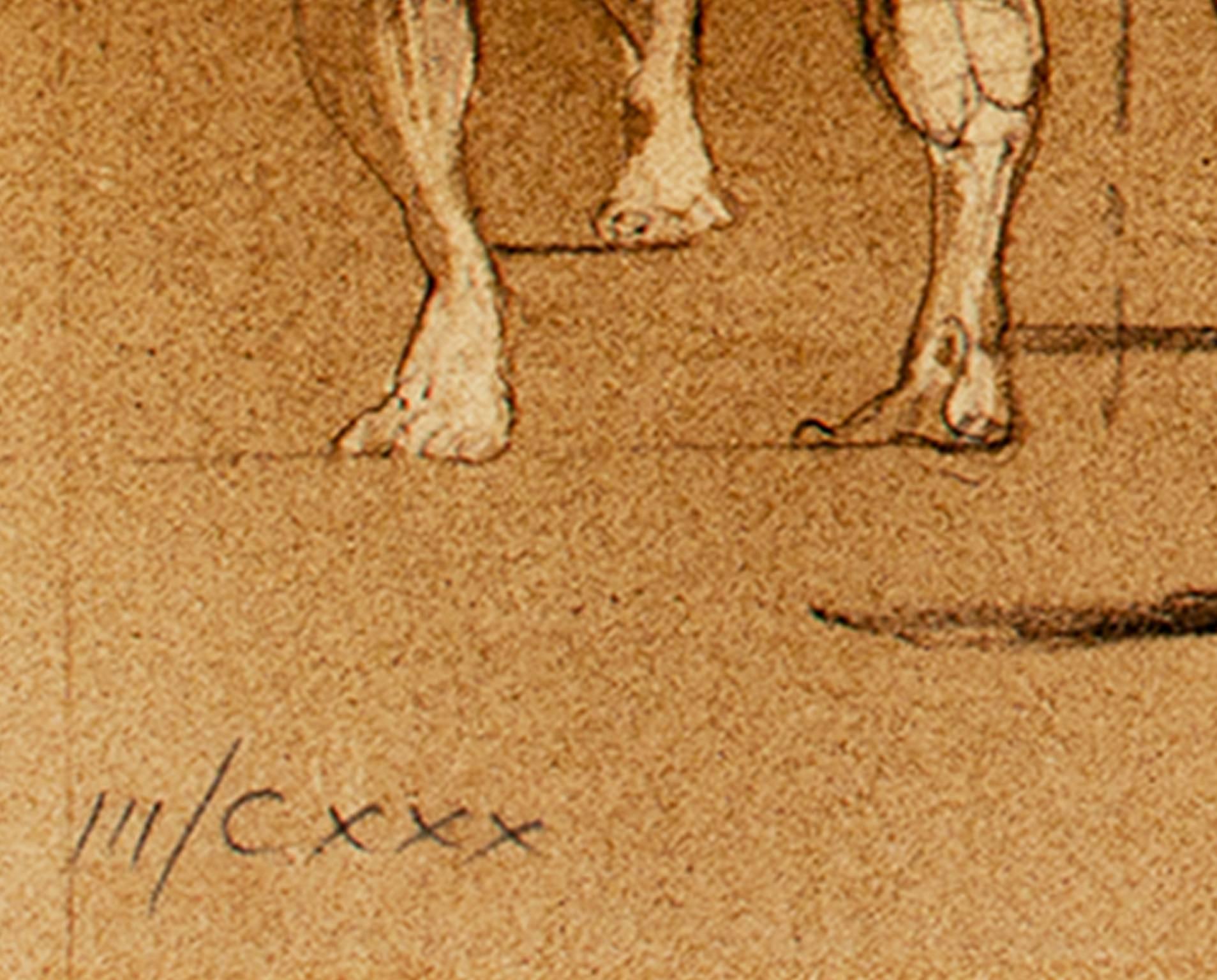 Farblithographie des 20. Jahrhunderts, figurativer surrealistischer Druck, Sepia- Skizze, signiert (Moderne), Print, von Claude Weisbuch