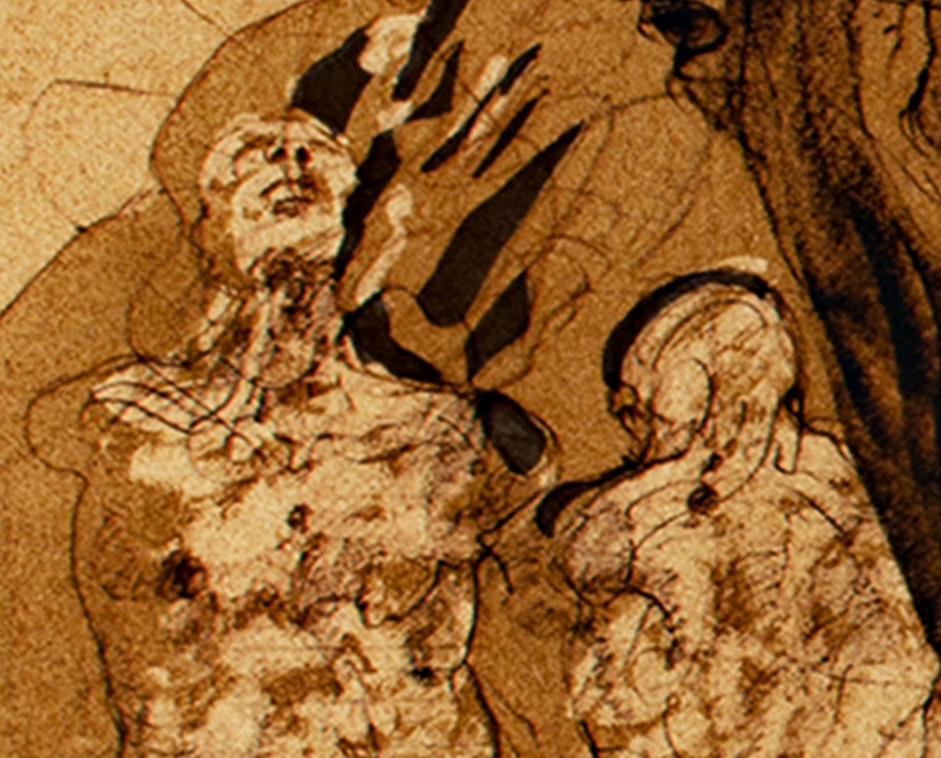 Farblithographie des 20. Jahrhunderts, figurativer surrealistischer Druck, Sepia- Skizze, signiert (Braun), Figurative Print, von Claude Weisbuch