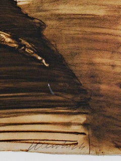 19th century color lithograph portrait Rembrandt expressive sepia contrast