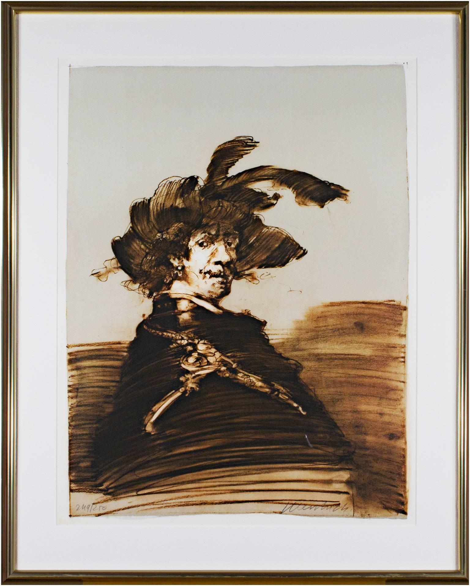 « Rembrandt en Habit de Capitaine », lithographie originale en couleur de Claude Weisbuch en vente 5