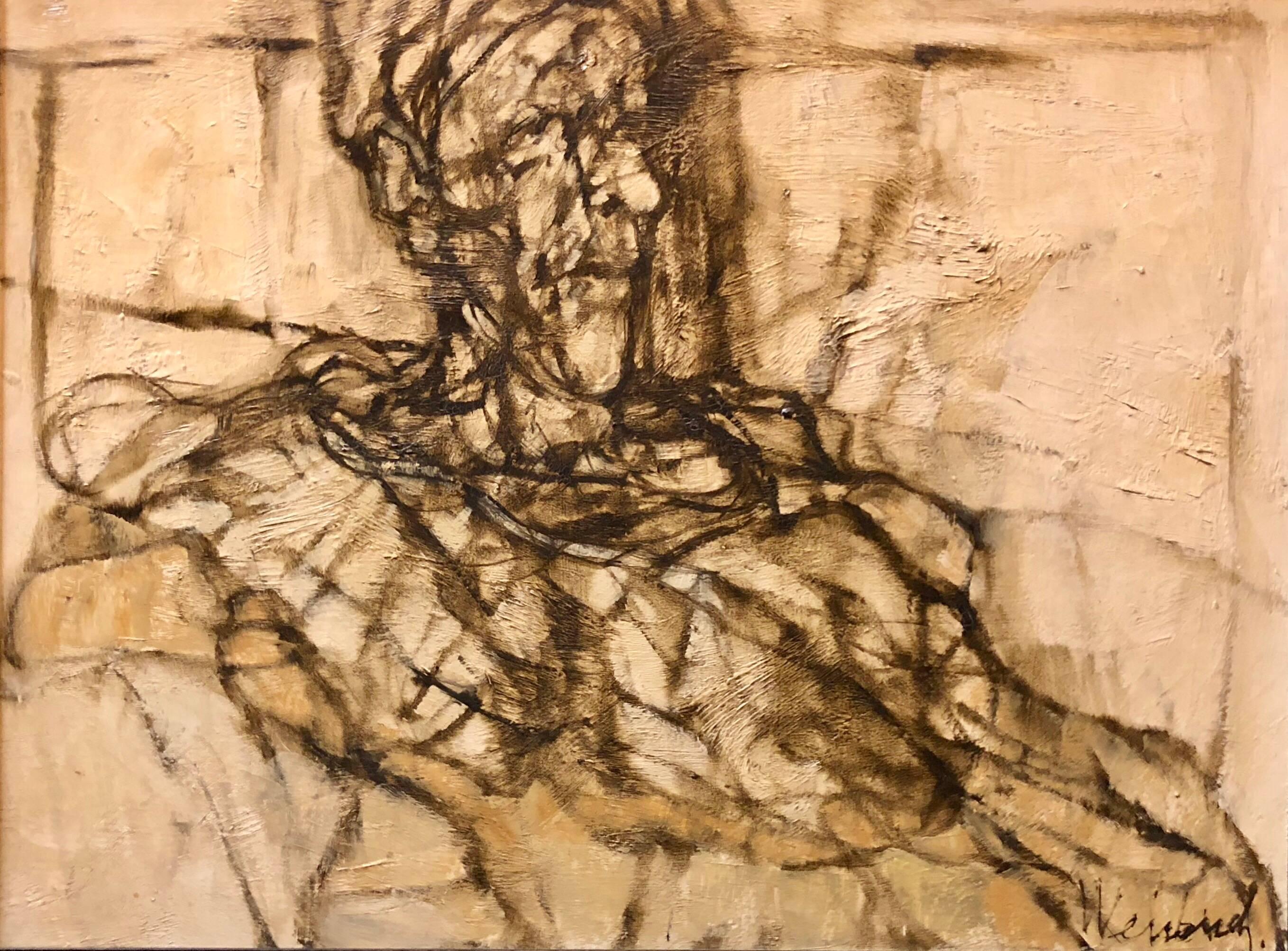 French 1961  "Clown a la Colerette" Figurative Expressionist Oil Painting