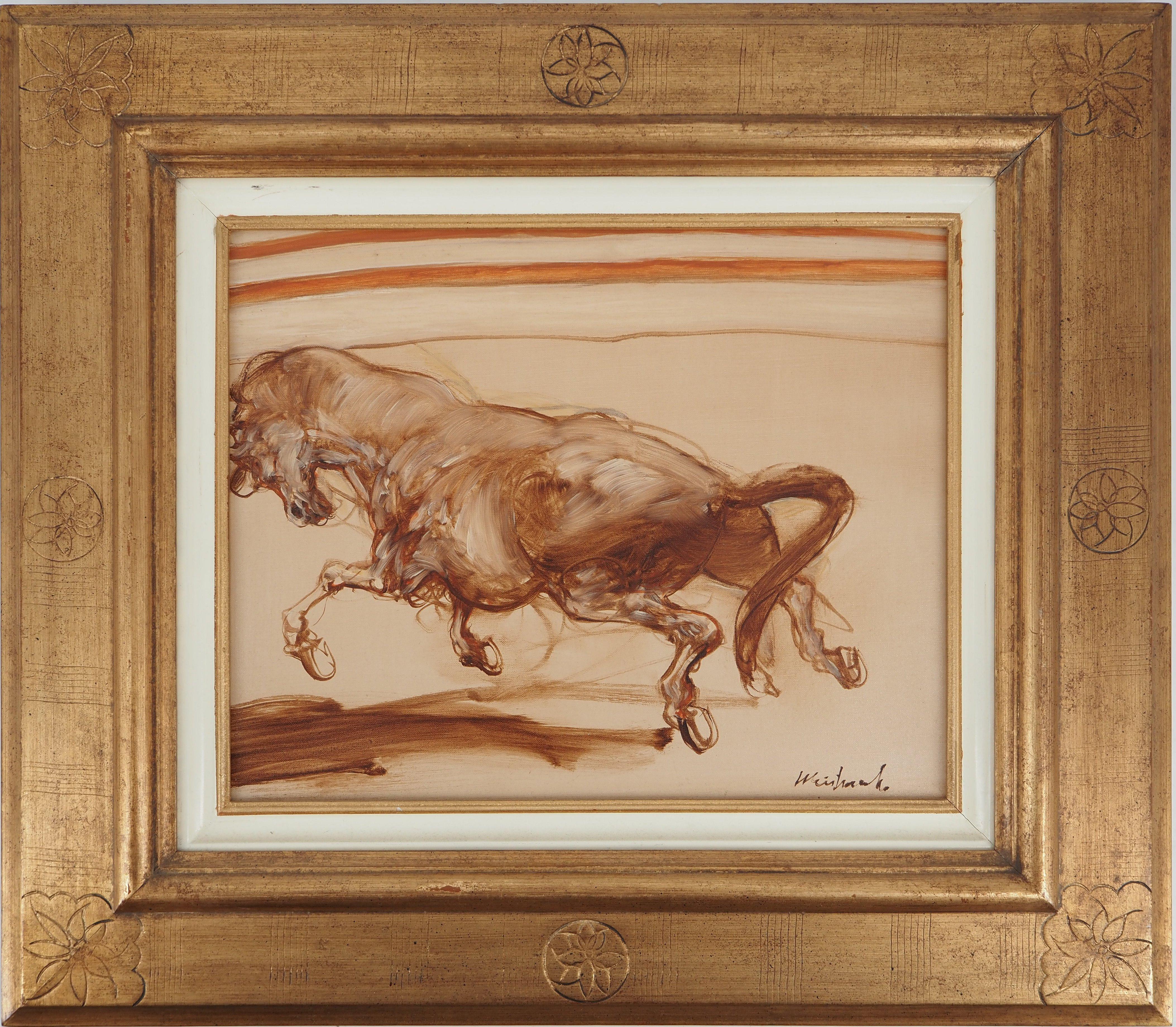 Caballo en el circo - Óleo original sobre lienzo, firmado #FRAMED - Painting Moderno de Claude Weisbuch