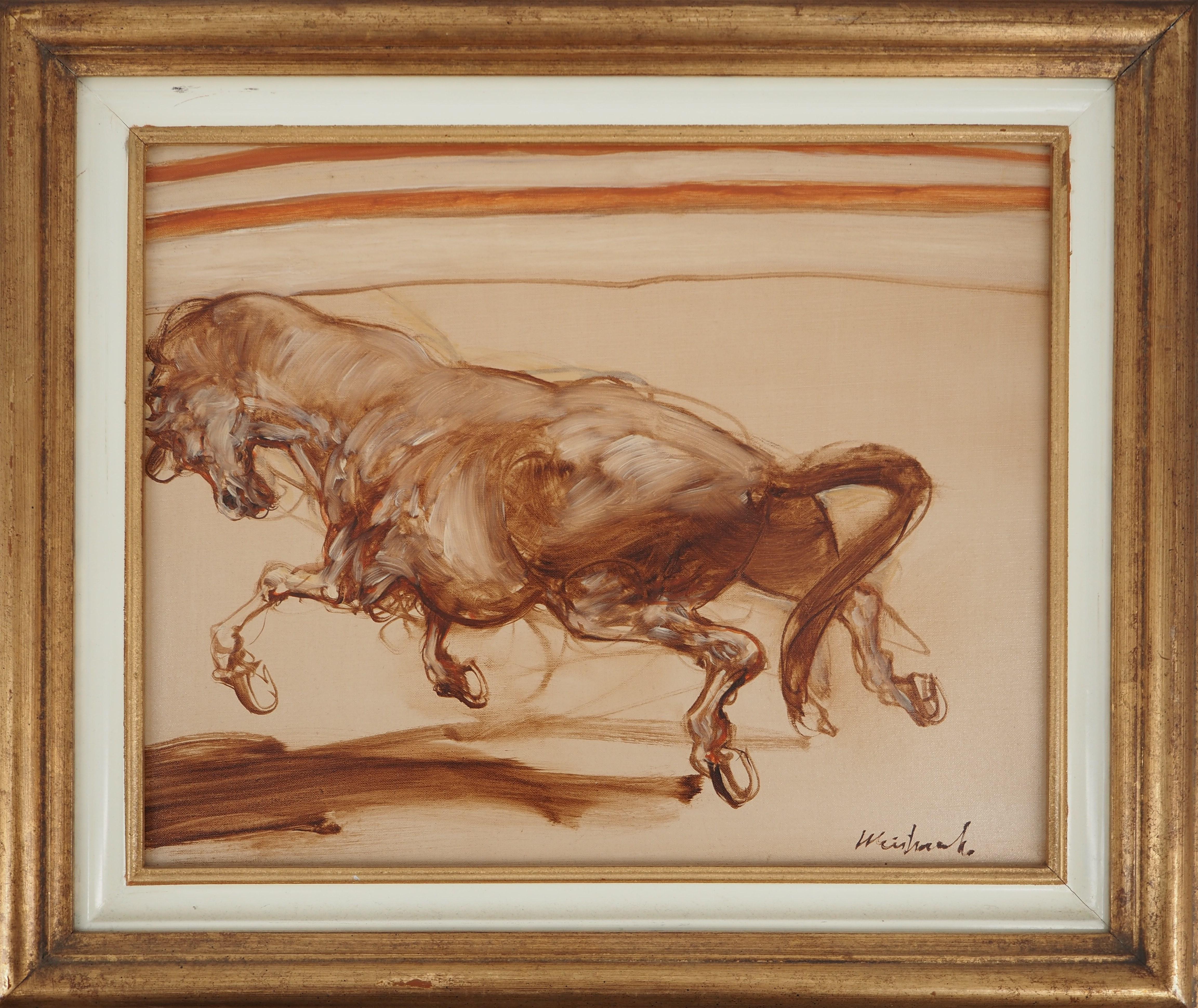 Animal Painting de Claude Weisbuch - Caballo en el circo - Óleo original sobre lienzo, firmado #FRAMED