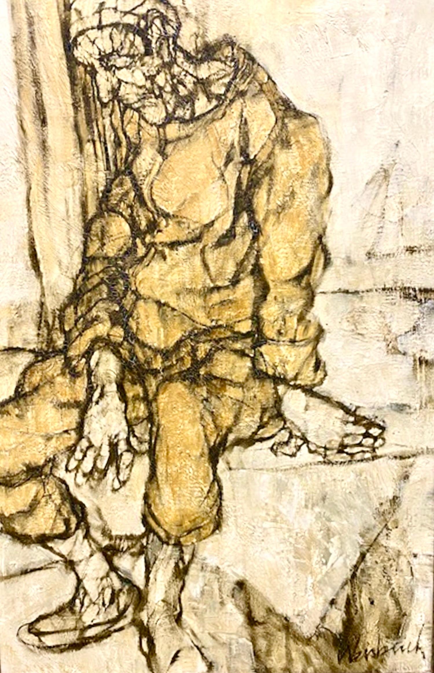Grande peinture à l'huile expressionniste française figurative représentant une figure assise, Claude Weisbuch en vente 4