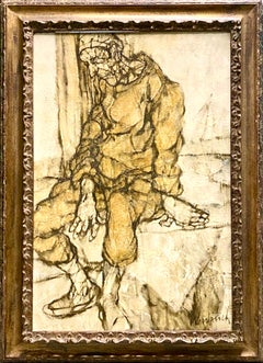 Großes französisches figuratives expressionistisches Ölgemälde, sitzende Figur, Claude Weisbuch