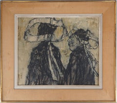 Dos mujeres con traje tradicional de Bretaña - Óleo original sobre lienzo, firmado
