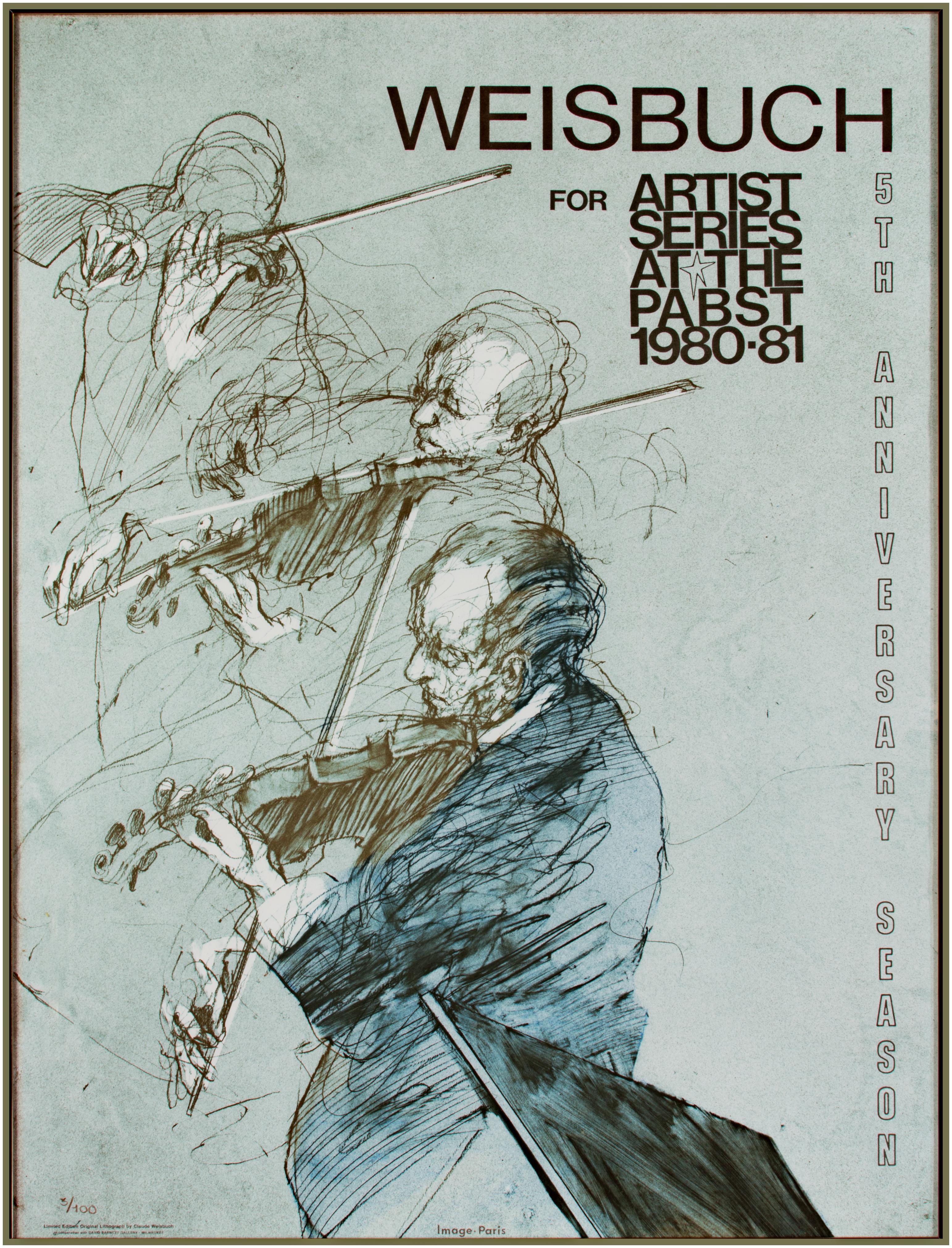 Claude Weisbuch Figurative Print - 'Artist Series at the Pabst' original lithograph poster, violinists 1980s