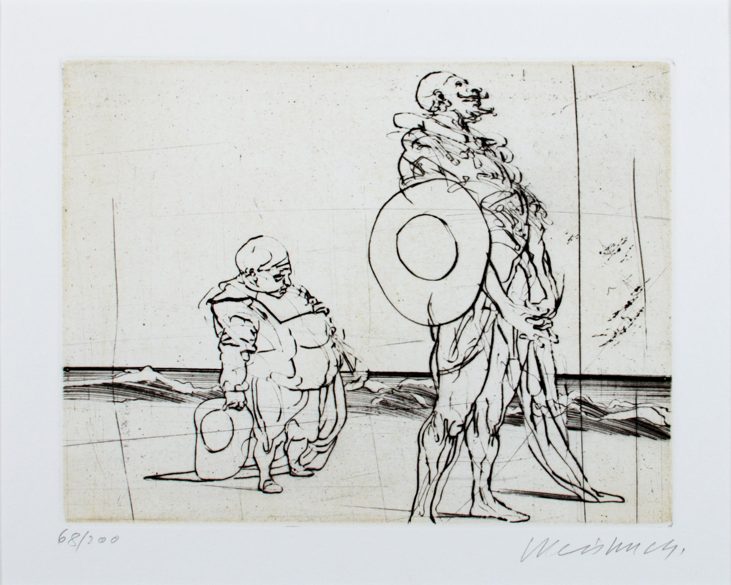 'Don Quichotte & Sancho Panza' signed drypoint from 'Don Quichotte De La Manche' - Print by Claude Weisbuch