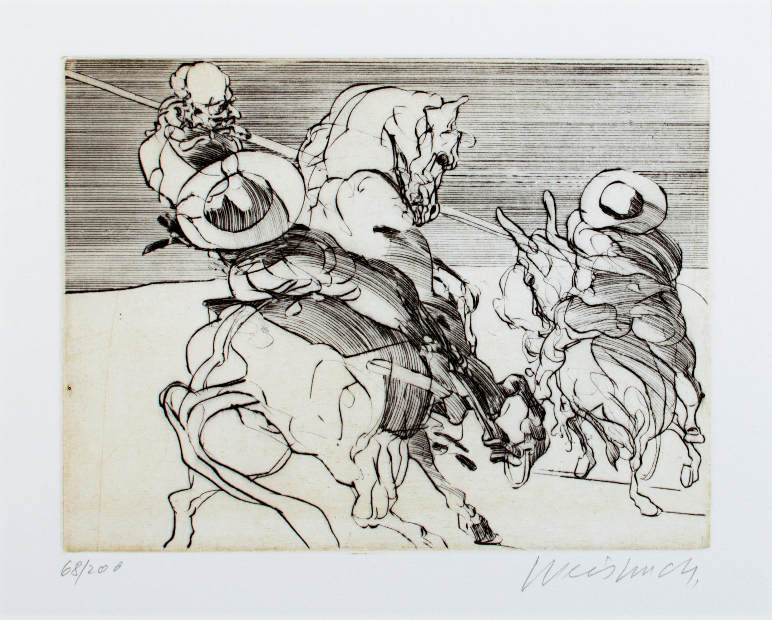 'Don Quichotte & Sancho Panza' signed drypoint from 'Don Quichotte De La Manche' - Print by Claude Weisbuch