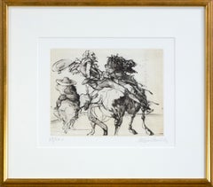 „Don Quichotte & Sancho Panza“ signierte Kaltnadelradierung aus „Don Quichotte De La Manche“