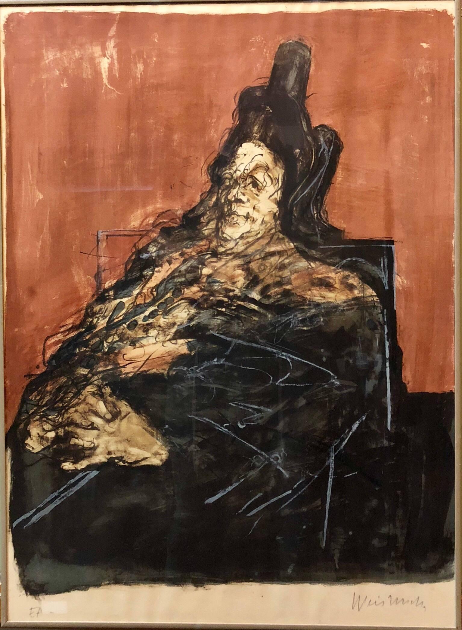 French Figurative Expressionist Lithograph Seated Figure - Print by Claude Weisbuch