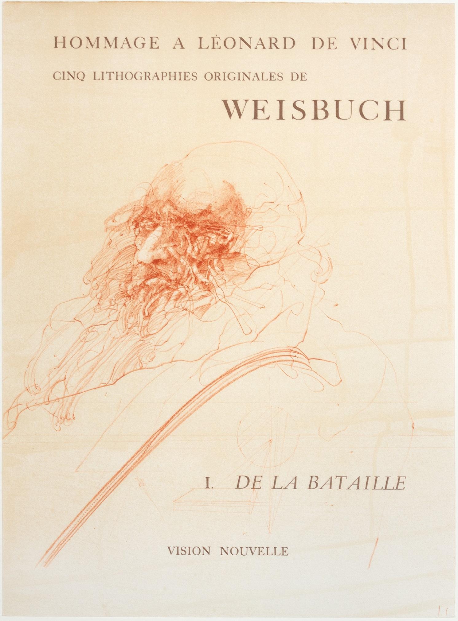 Dies ist eine originale Farblithographie von Claude Weisbuch. Er wurde entworfen, um seine Ausstellung in der französischen Galerie Vision Nouvelle zu bewerben. In dieser Sendung ging es insbesondere um seine Serie Hommage an Leonardo De