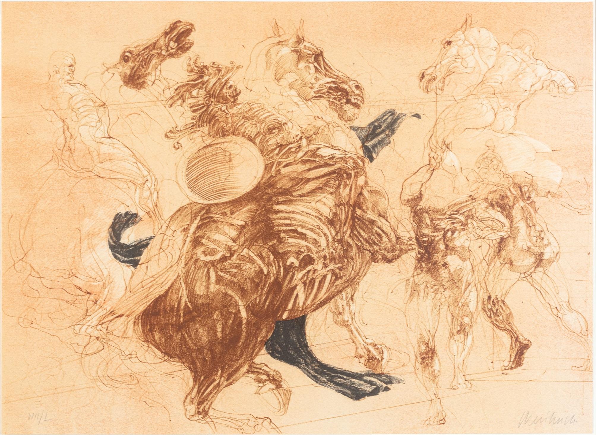 Homage a Leonardo d''Vinci (Battleszene I aus De La Bataille Vol. I) – Print von Claude Weisbuch