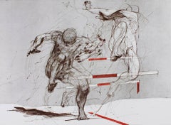 "Hurdles, " Original color figurative dynamic sketch print