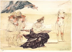 "La Visite des Amateurs, " Original Color figurative sketch print signed