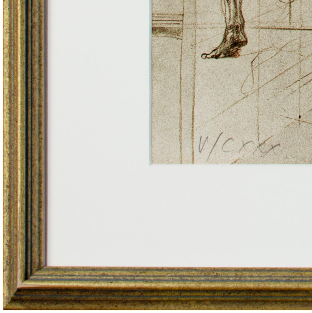 Lithographie originale signée « Le Chef D'Oeuvre Inconnu », artiste peint au chevalet - Beige Figurative Print par Claude Weisbuch