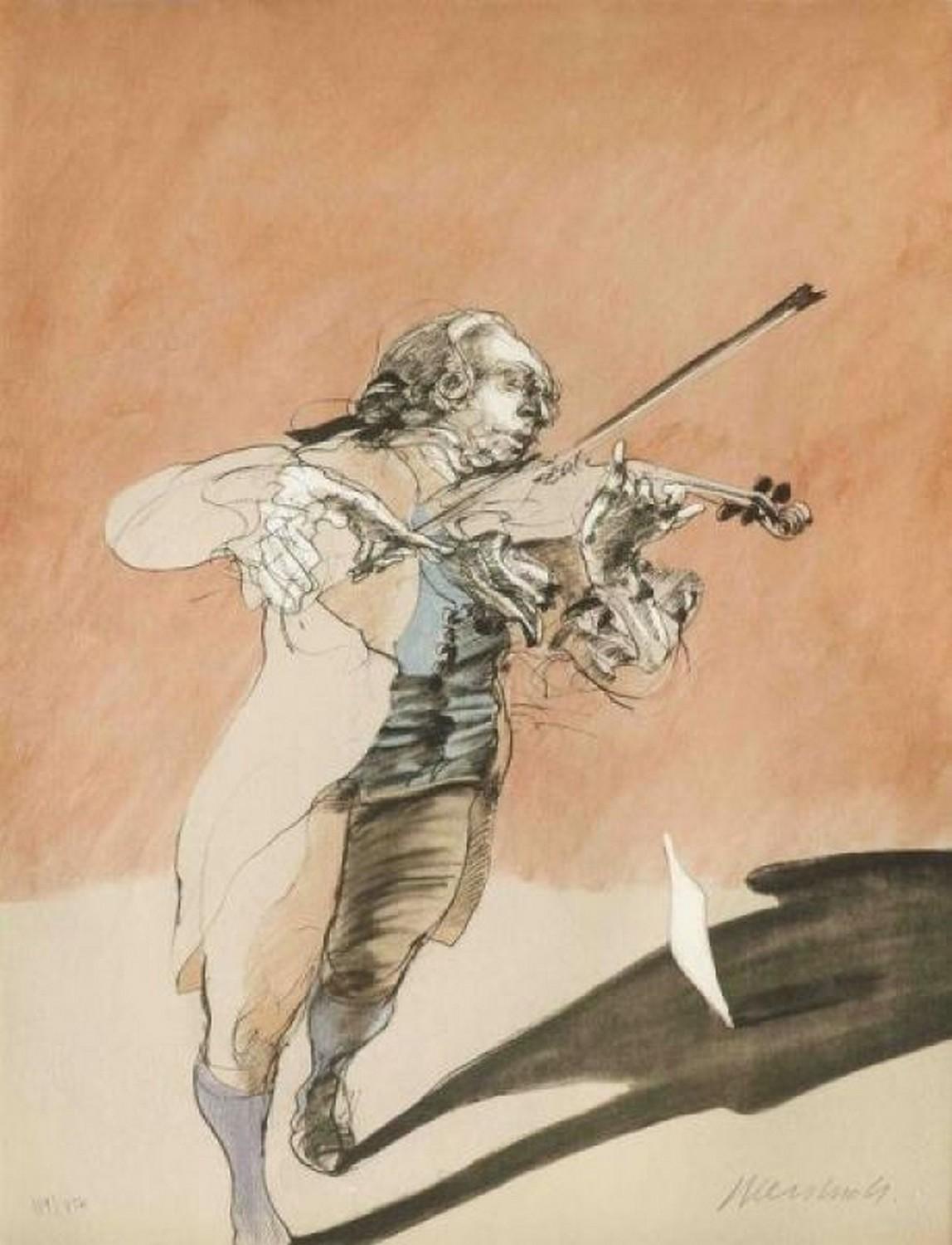 Claude Weisbuch Figurative Print - Le violoniste 