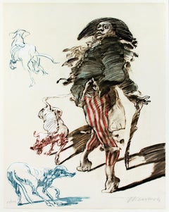 'Polichinelle Et Ses Trois Chiens' original signed lithograph, Pulcinella & dogs