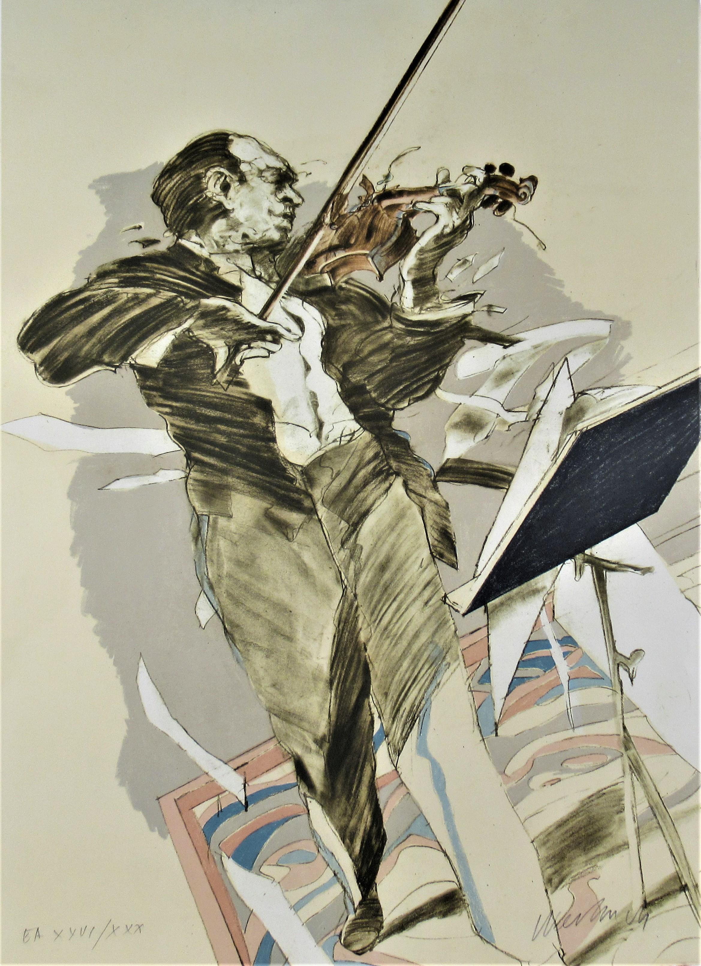 Claude Weisbuch Figurative Print - The Violonist