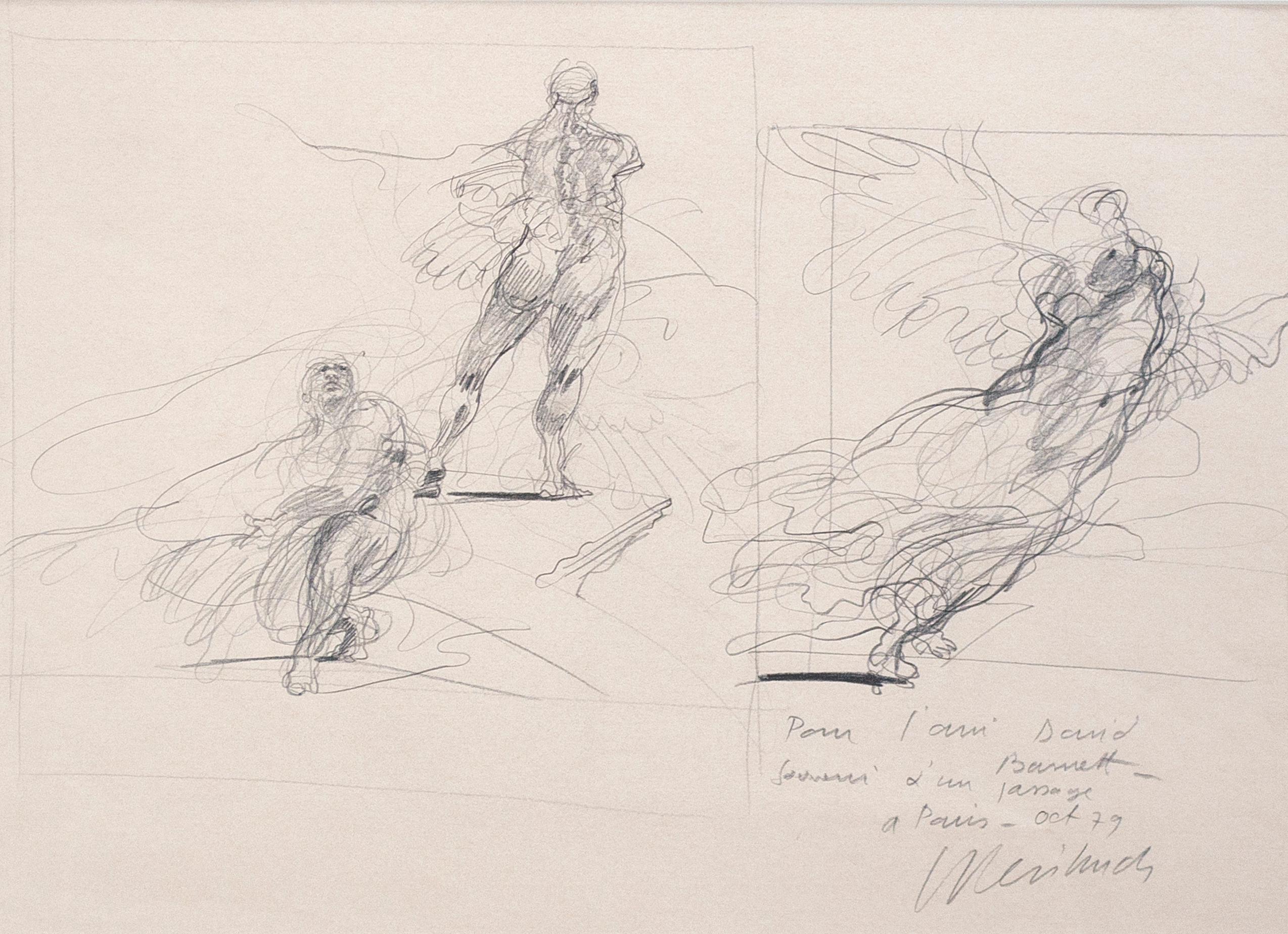 'Three Studies' original signed drawing, Venus de Milo & Victory of Samothrace - Print by Claude Weisbuch