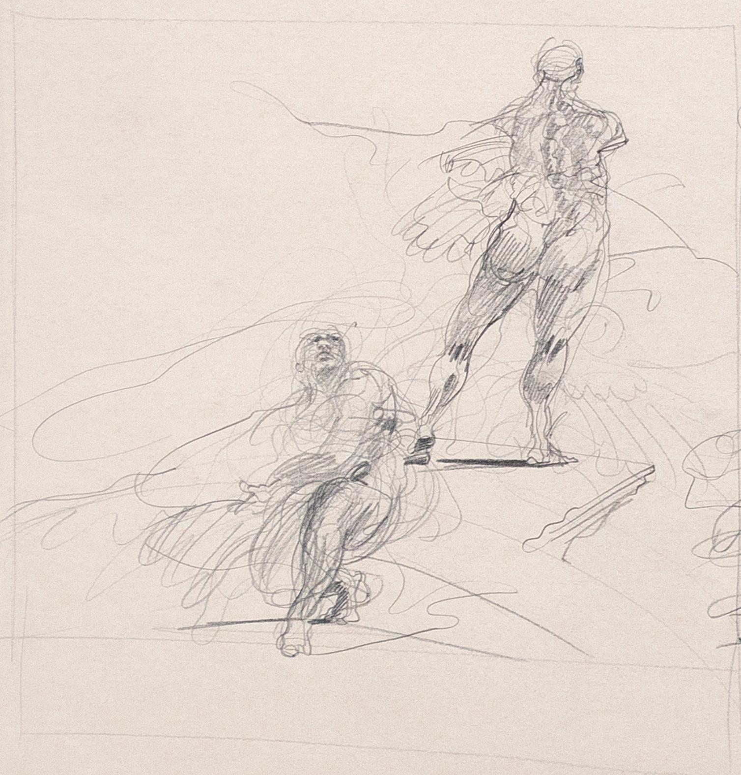 Original signierte Zeichnung „Drei Studien“, Venus de Milo & Victory of Samothrace, „Three Studies“ (Beige), Figurative Print, von Claude Weisbuch