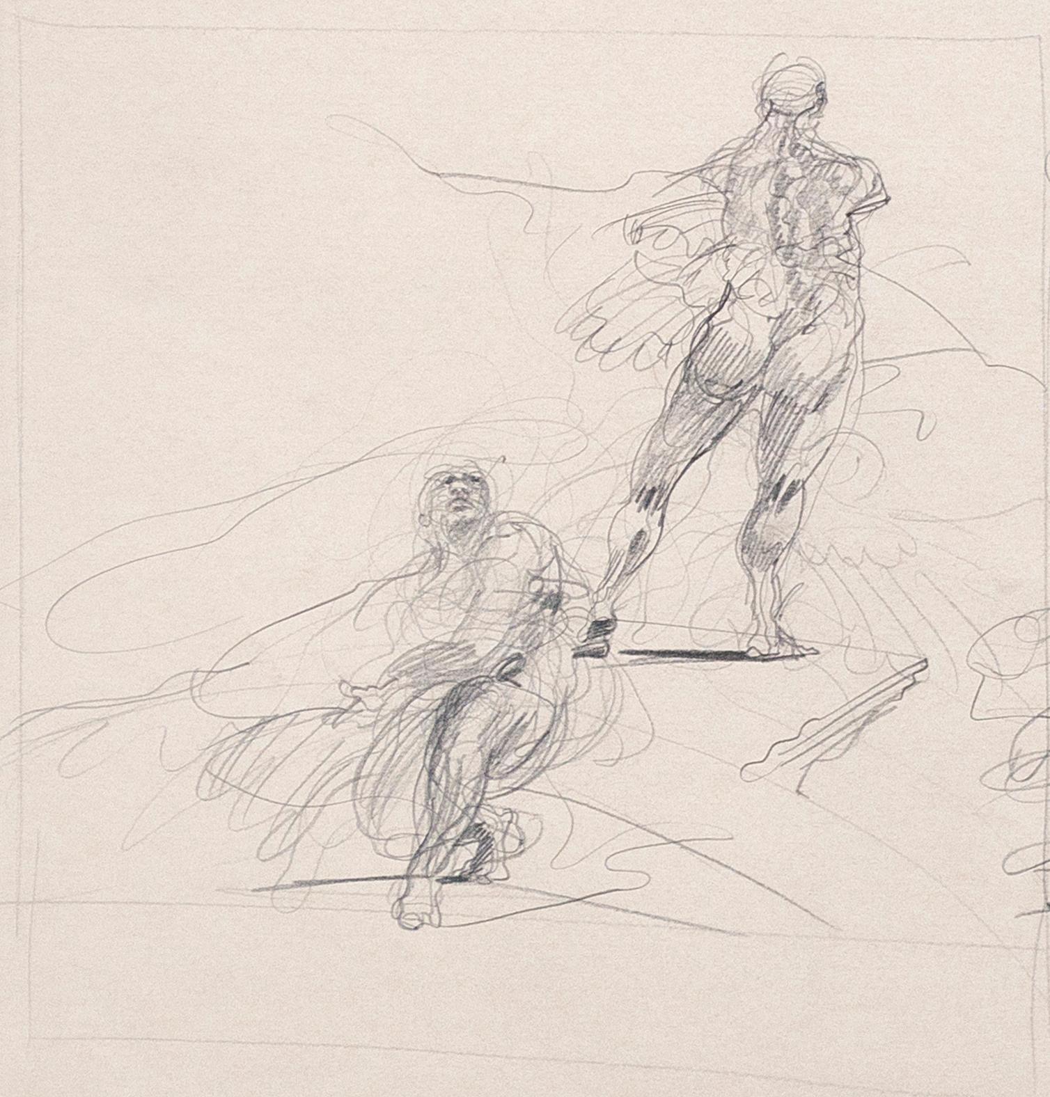 'Tre studi' disegno originale firmato, Venere di Milo e Vittoria di Samotracia - Figurative Print Beige di Claude Weisbuch