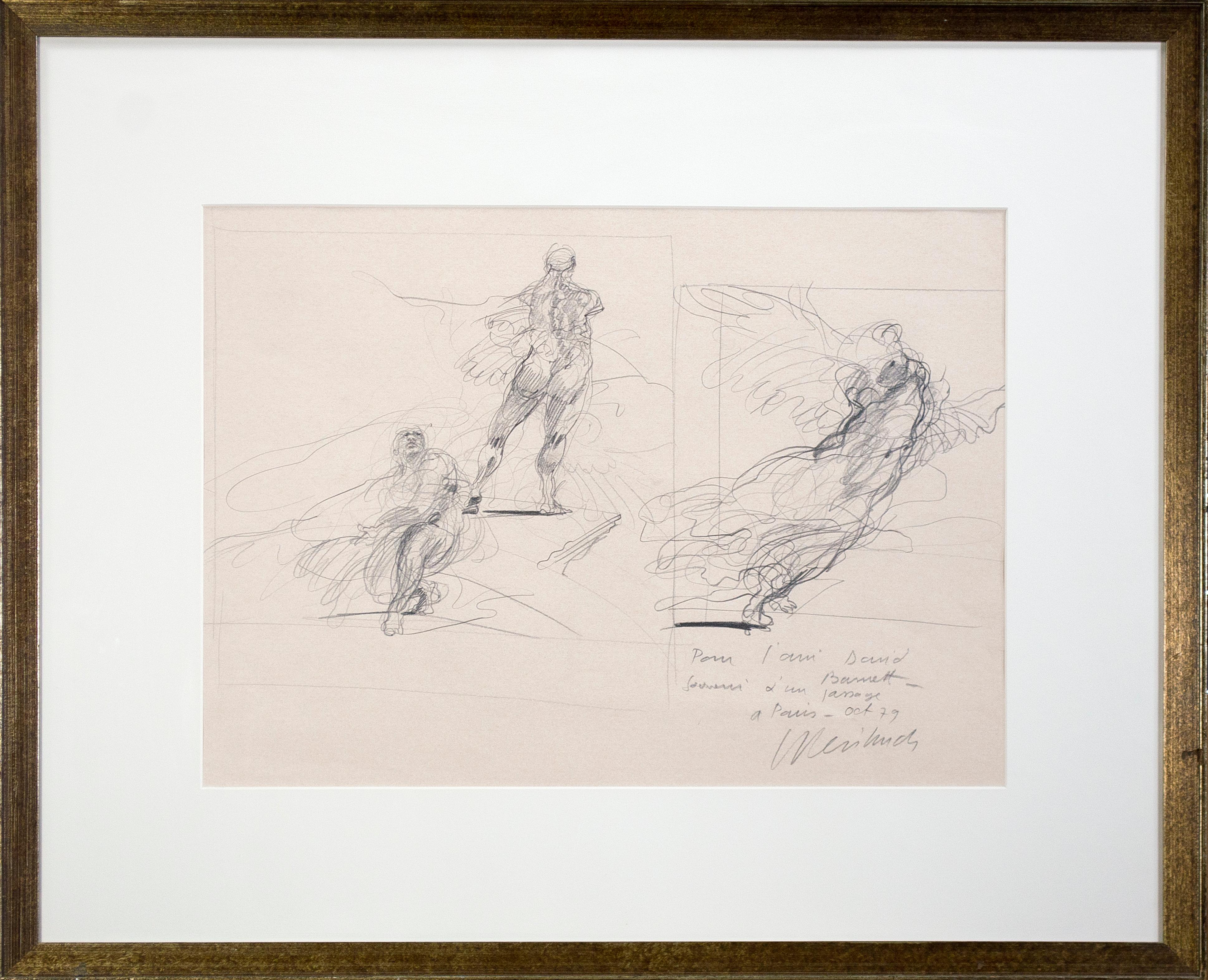 Claude Weisbuch Figurative Print – Original signierte Zeichnung „Drei Studien“, Venus de Milo & Victory of Samothrace, „Three Studies“