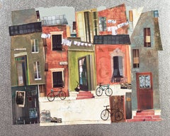 Urban Landscape Collage, 'Cat on a Stoop', Contemporary Canadian Woman Artist