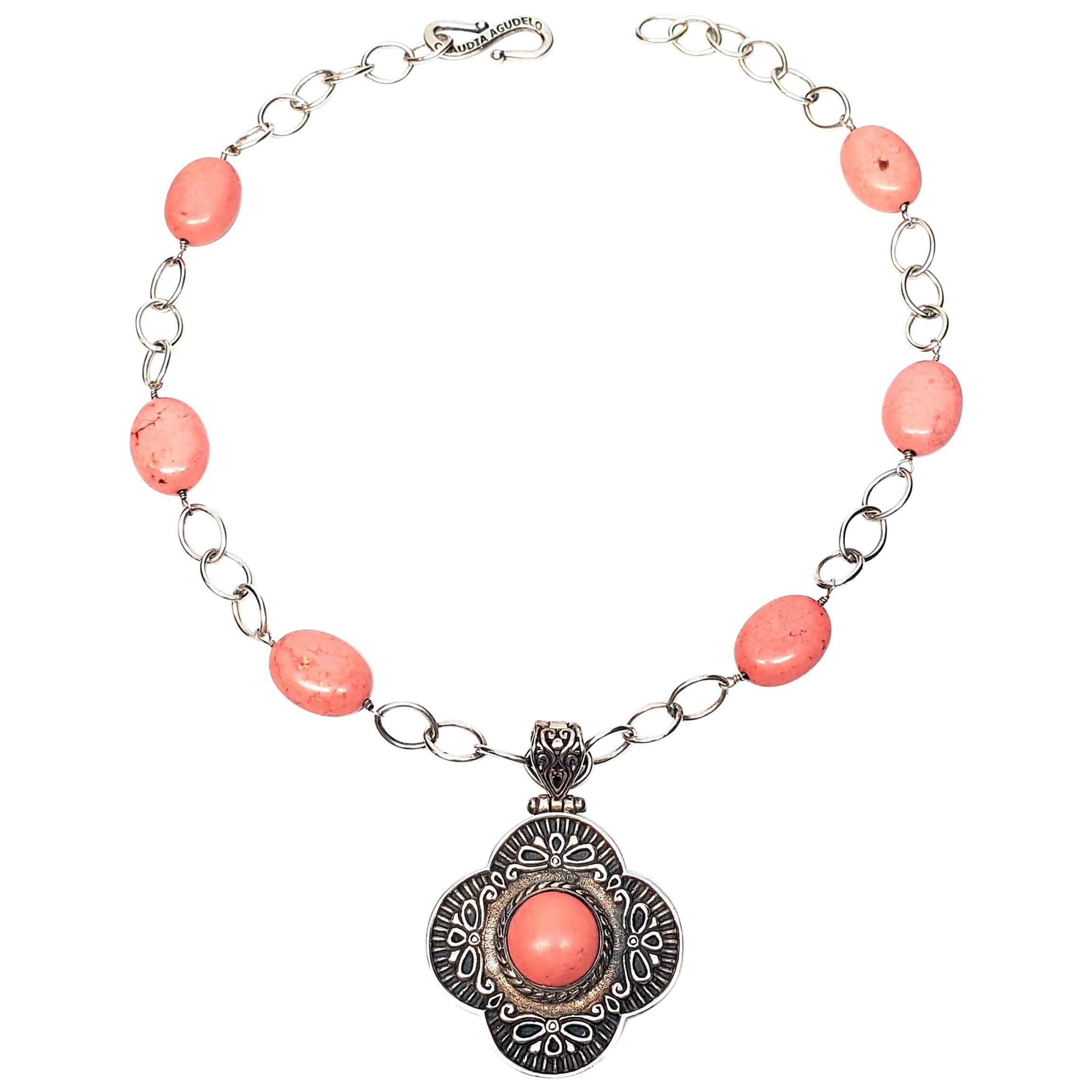 Claudia Agudelo EXEX Sterl Silver and Pink Stone Necklace with Enhancer