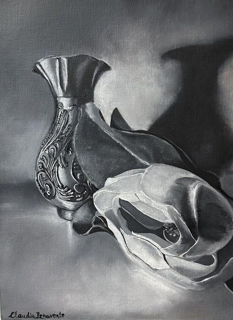 Grisaille-Stillleben 1 (Abstrakt), Painting, von Claudia Benavente