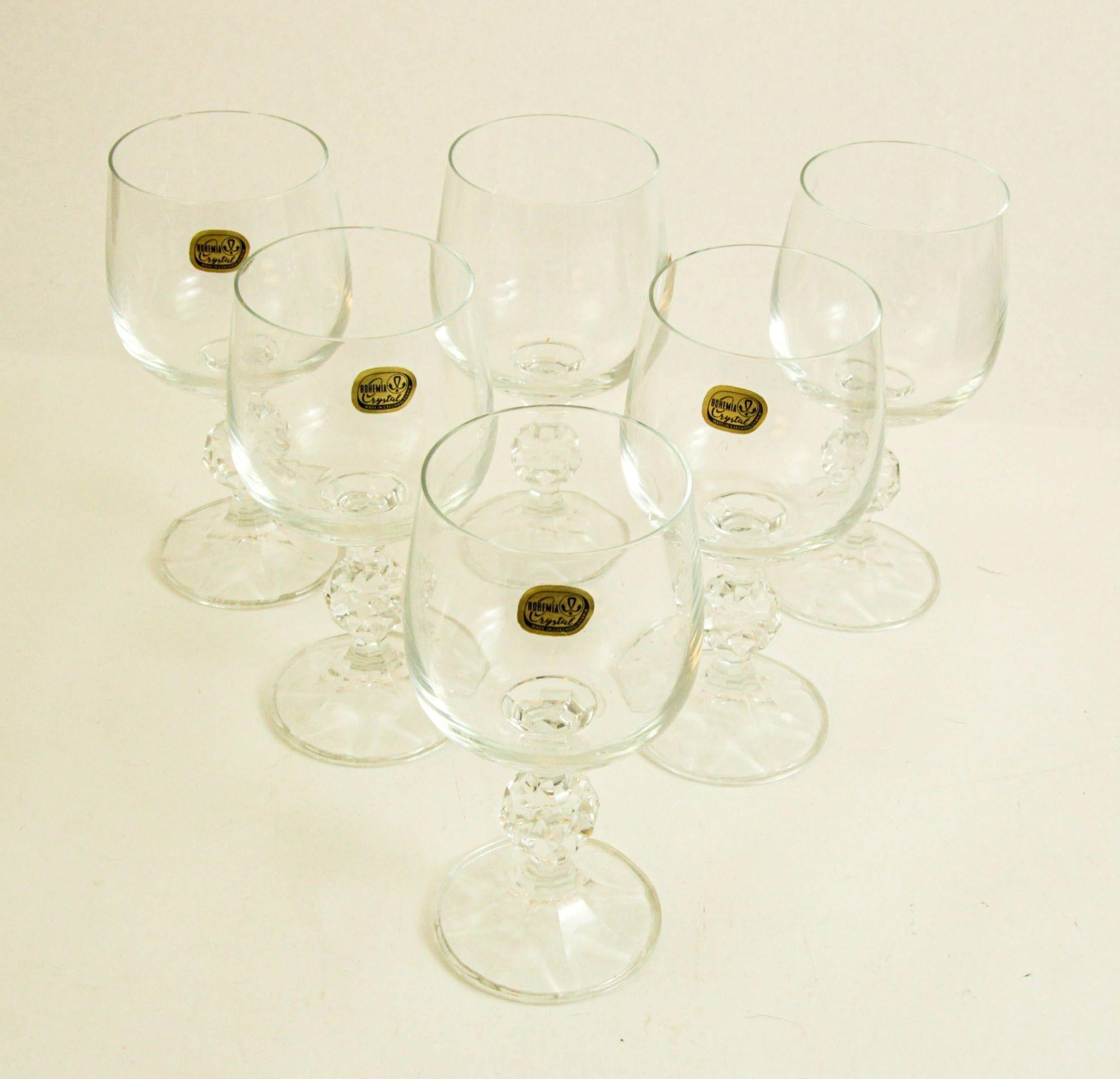 20th Century Claudia Bohemia Stem Crystal Wine Glasses set of 6 in Box For Sale