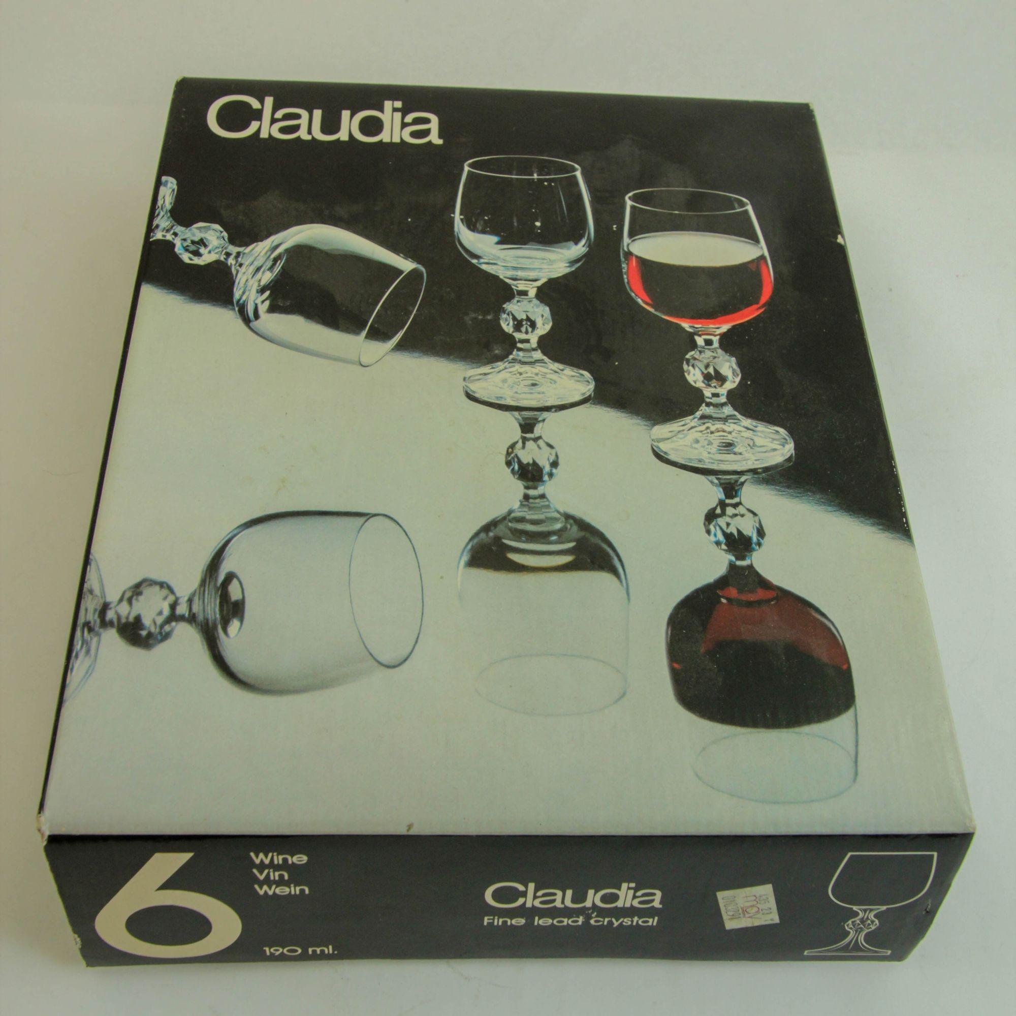 Claudia Bohemia Stem Crystal Wine Glasses set of 6 in Box For Sale 3