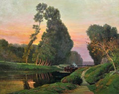 Barge Carrying Wine Barrels The Canal Du Midi Languedoc Oil Painting Circa 1920
