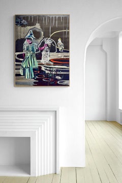 French Surrealist Oil on Canvas with Symbolic Elements by Claudia Brutus