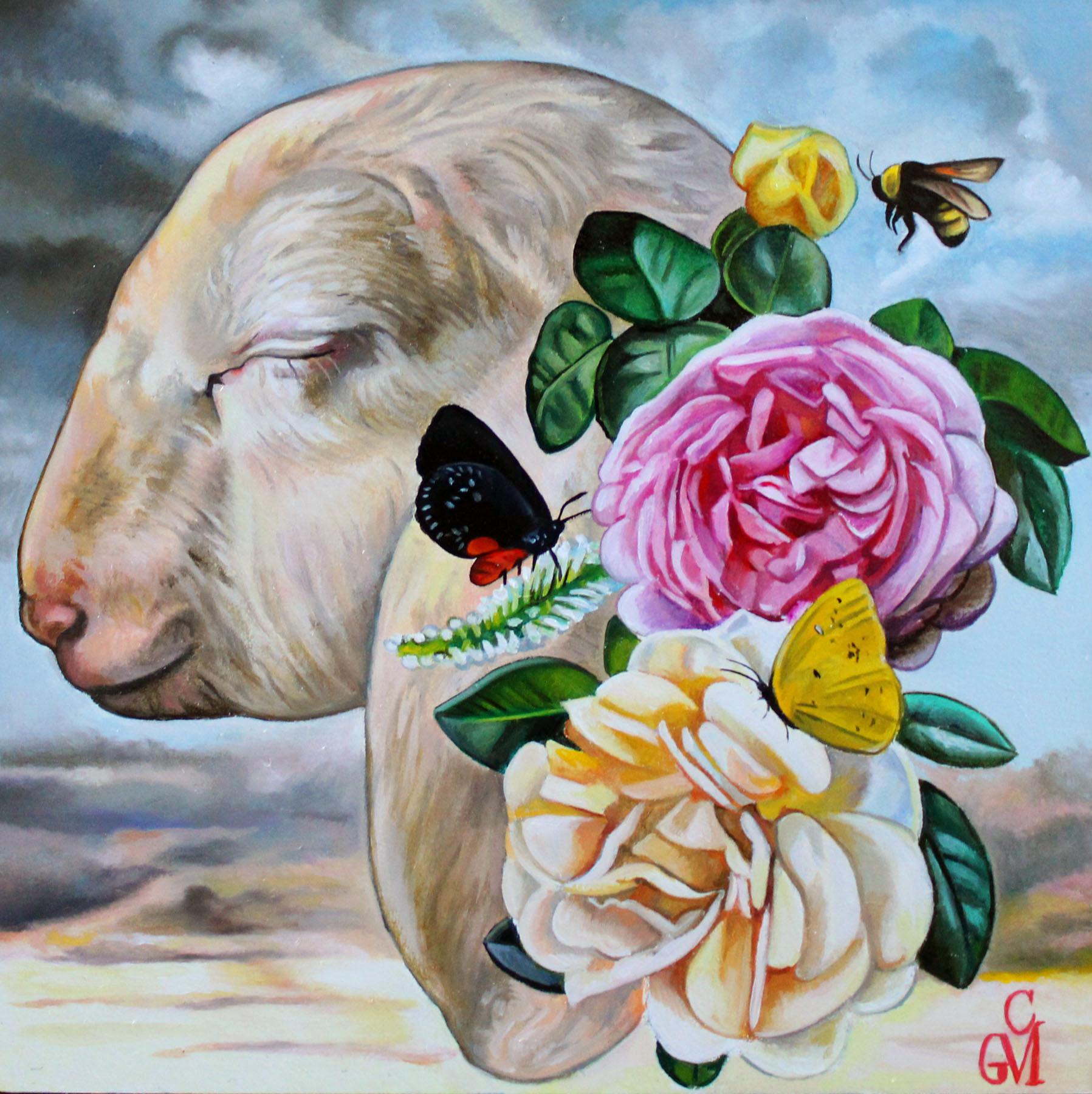 "Sognatore diurno" Pittura a olio di Claudia Griesbach-Martucci, Agnello stravagante