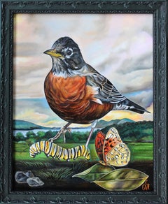 "Delicate Feast" Oil Painting by Claudia Griesbach-Martucci, Whimsical Robin