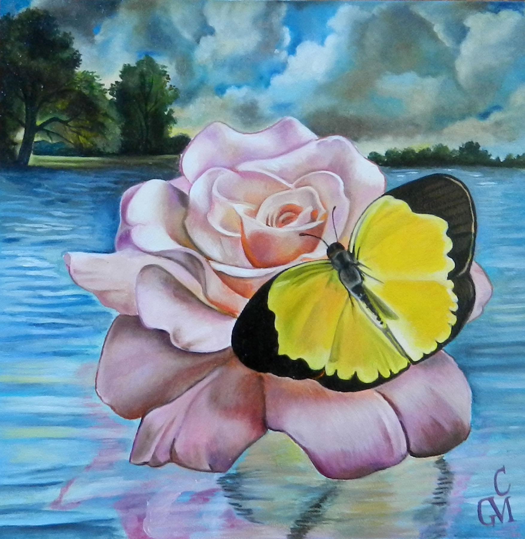 "Sognatore alla deriva" Pittura a olio di Claudia Griesbach-Martucci, Farfalla gialla