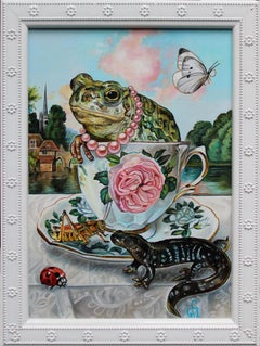 "In Good Company" Oil Painting by Claudia Griesbach-Martucci, Whimsical Frog