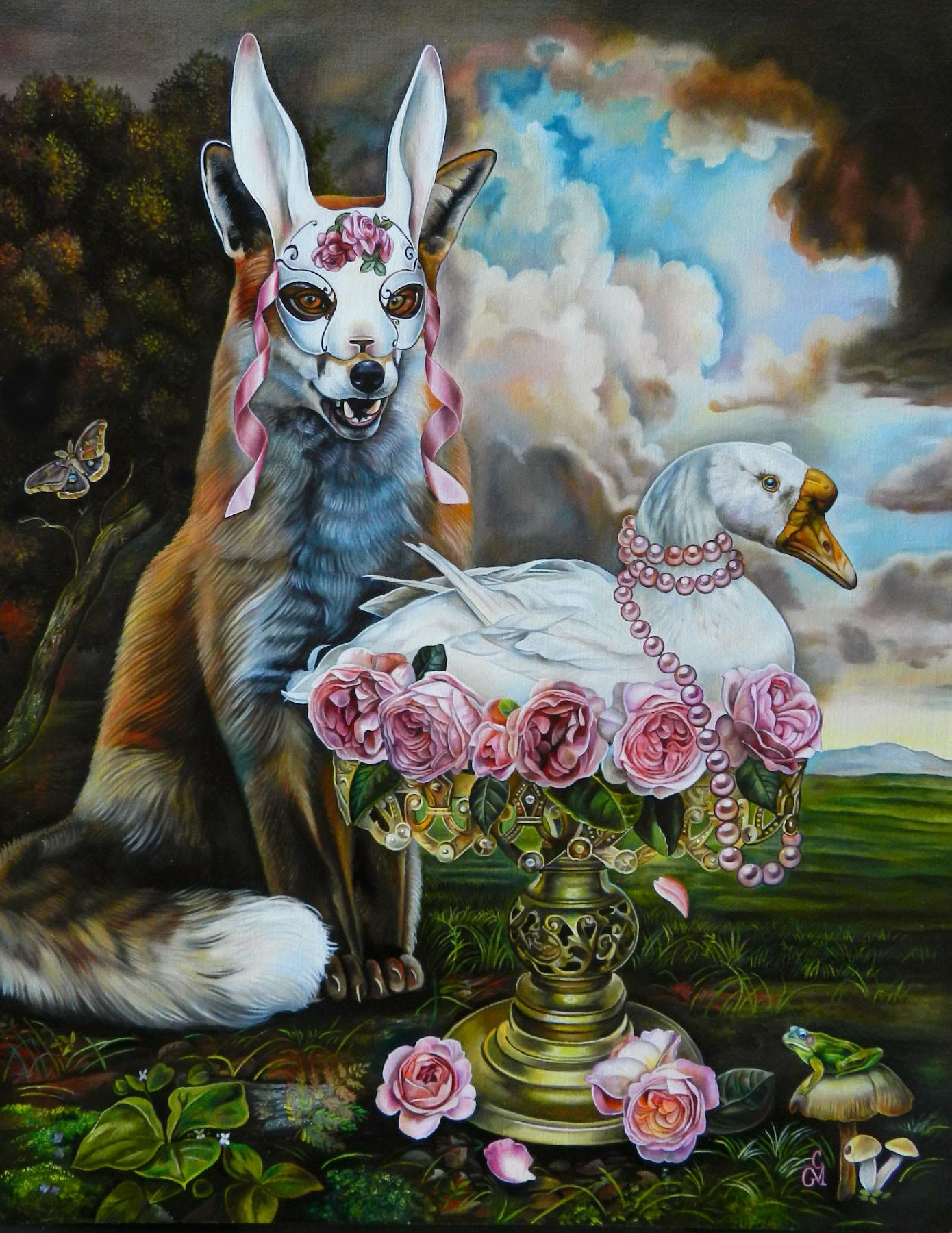 Claudia Griesbach-Martucci Animal Painting - "The Uninvited Entertainer" Oil Painting